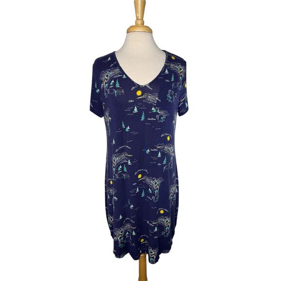 SOMA French Riviera Blue Rayon Nightgown Size Medium   Women’s Beach France - Picture 1 of 10